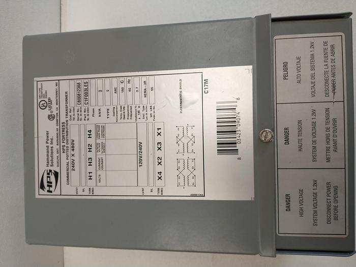Used HPS HAMMOND POWER SOLUTIONS C1F003LES 240v x480v 3KVA Transformer (GH#112)