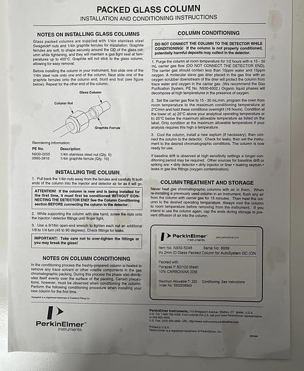 PerkinElmer GC Packed Glass Column N930-5048 9'x2mm