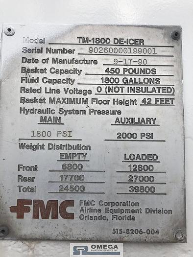 Used FMC TM1800 Aircraft Deicer (1,800 gallon tank cap) on Ford Chassis.
Low-time unit!