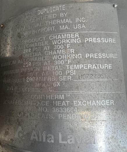 Refurbished 2022 CONTHERM 6"x9 Surface scrape heat exchanger