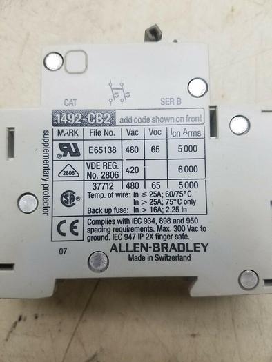 Used Allen Bradley 1492-CB2-H150 Ser. B 2p 15a 480v Used Circuit Breaker