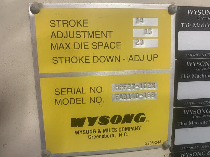 Used Wysong Hydraulic Press Brake FAB140-168