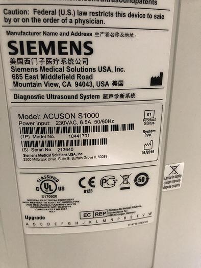 Gebraucht Siemens Acuson S1000 Ultraschallgerät mit Konvex-Sonde und Mitsubishi P95 Drucker