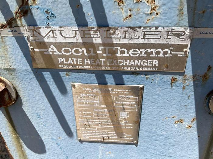 Used Heat Exchanger, Plate, 90 SF, S/st, Mueller, 100 PSI #S744720