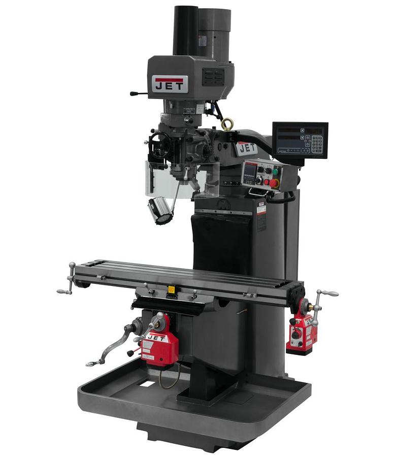JTM-949EVS Mill With 3-Axis Newall DP700 DRO (Quill) With X and Y-Axis Powerfeeds and Air Powered Draw Bar