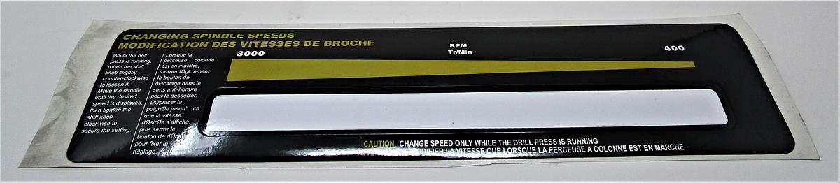Spindle Speed Label | PM2800-170SSL