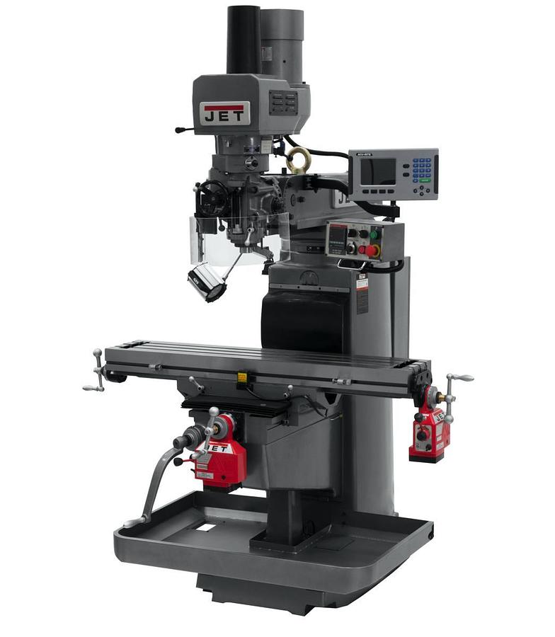 JTM-1050EVS2/230 Mill With 3-Axis Acu-Rite 203 DRO (Quill) With X and Y-Axis Powerfeeds and Air Powered Draw Bar