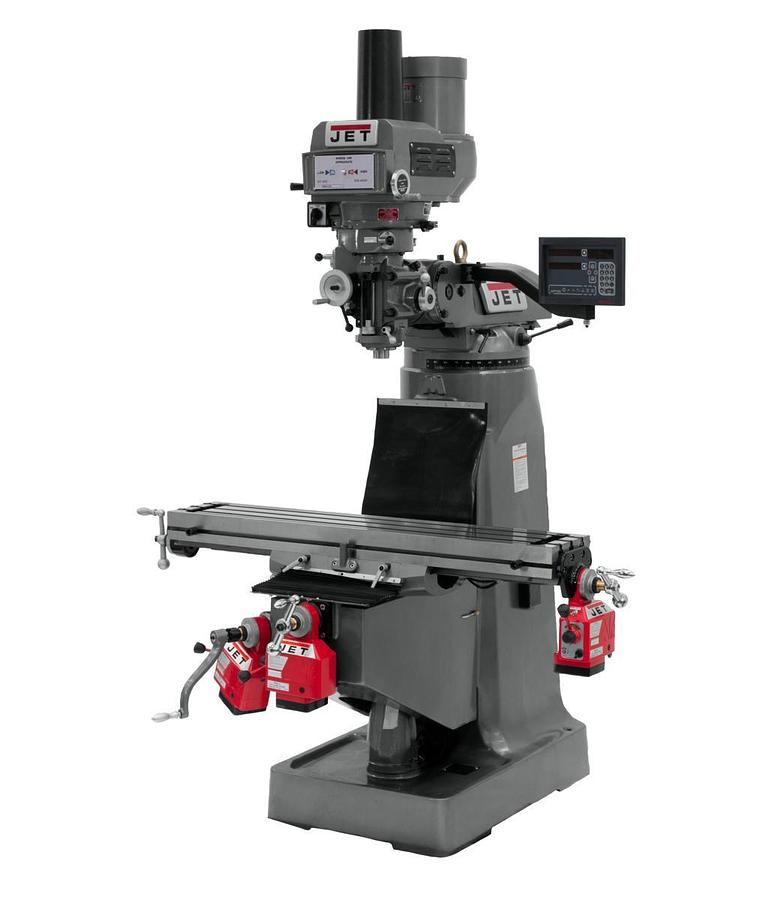 JTM-4VS Mill With 3-Axis Newall DP700 DRO (Knee) With X, Y and Z-Axis Powerfeeds and Power Draw Bar