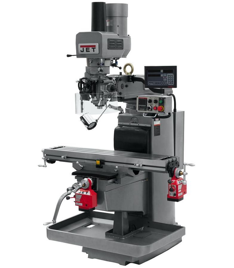 JTM-1050EVS2/230 Mill With 3-Axis Newall DP700 DRO (Quill) With X and Y-Axis Powerfeeds and Air Powered Draw Bar