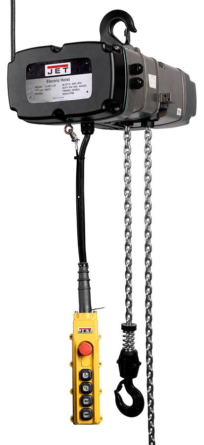 TS200-460-015,2-Ton Two Speed Electric Chain Hoist 3-Phase 15' Lift, MT200-4 Electric 2 Speed Trolley 3PH, and 4 Button Wired Pendant 11ft