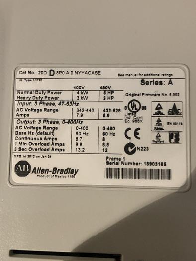 Used ALLEN BRADLEY POWERFLEX 700S DRIVE 5HP