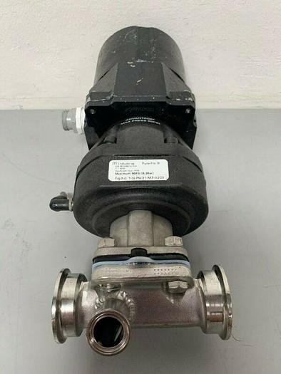 Used ITT Pure-Flo A209 Stainless Steel 3-Way Diaphragm Valve w/ 1" & 2" Sanitary Fits