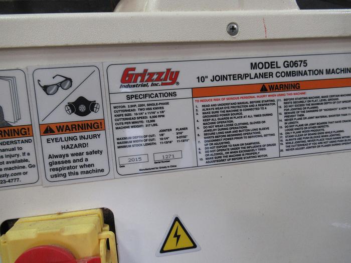 Used Grizzly G0675 Jointer/Planer