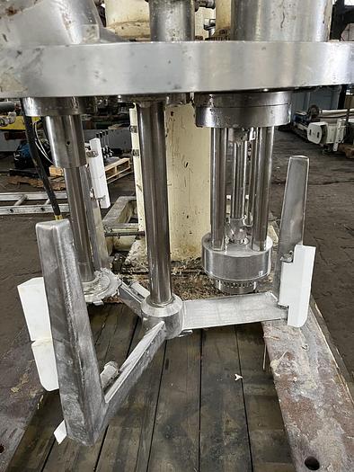 Used 100 GALLON ROSS TRIPLE MOTION MIXER - MODEL PVM-100 - S/S - VACUUM - 2 MIX CANS - WITH DISCHARGE RAM