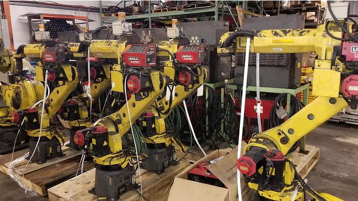 Used 4-FANUC ARCMATE 120iC/20 WITH R-30iA CONTROL AND LINCOLN POWERWAVE 455M