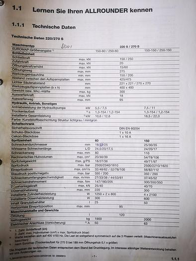 Used 2001 ARBURG 270 S 150-60 U - ALLROUNDER