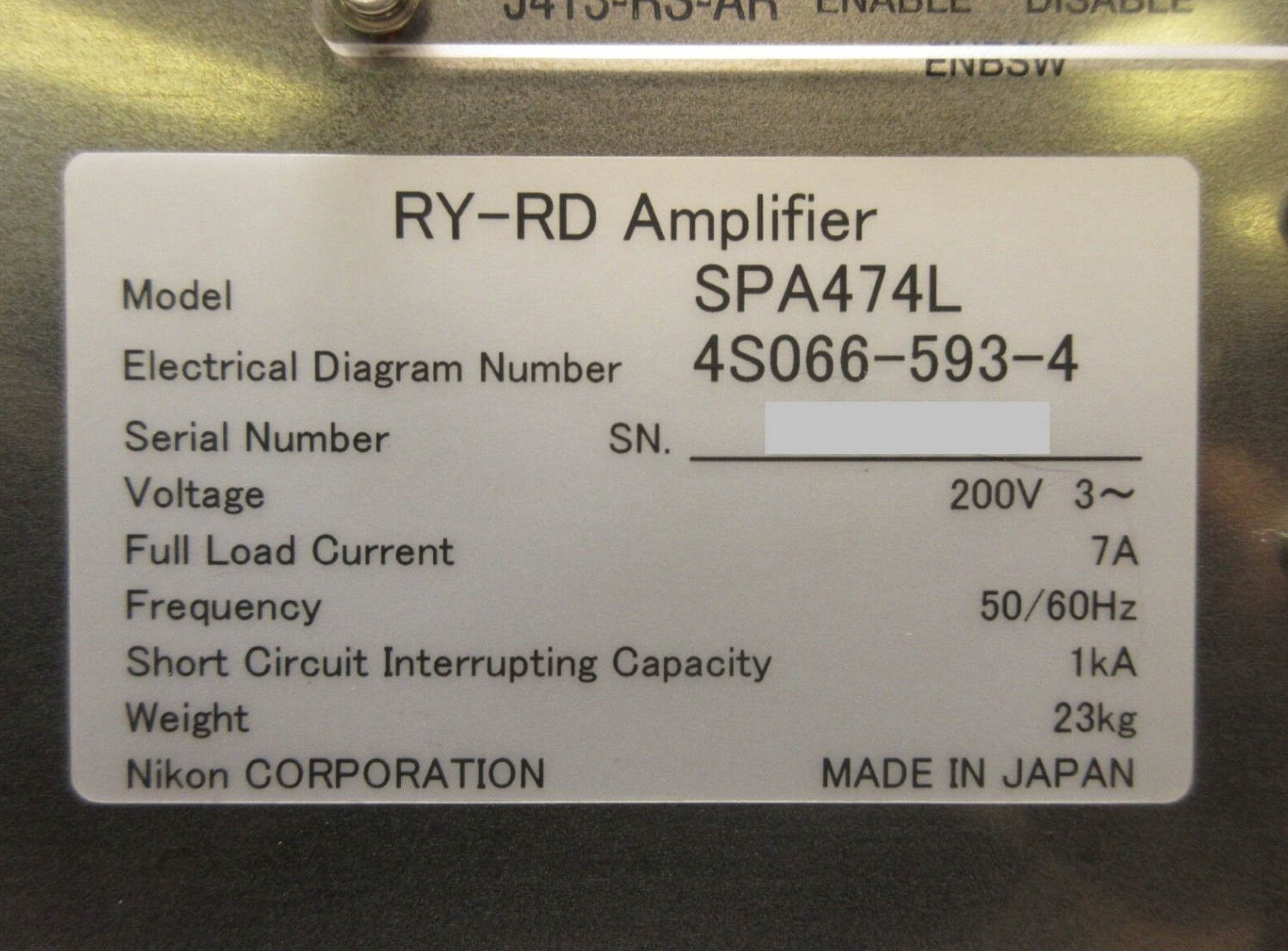 Used Nikon 4S066-593-4 RY-RD Amplifier SPA474L 4S013-684-1 Used Working