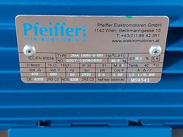 Energiespar Elektromotor mit Fuss, JSAA 132S1-2-IE3, 5,5 KW, 2920 rpm, Pfeiffer, neu -40%