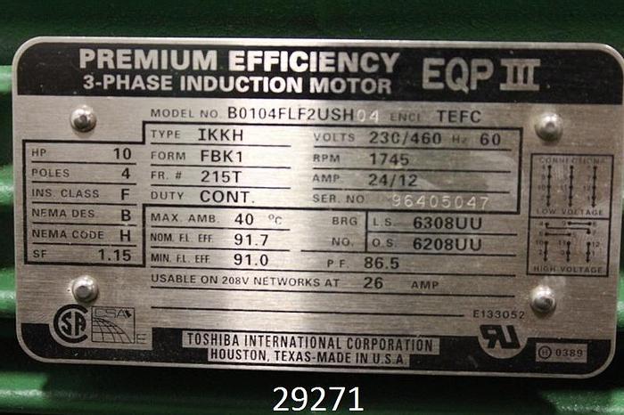 Used Toshiba B0104FLF2USH AC Motor, 3 Phase Induction Motor #29271