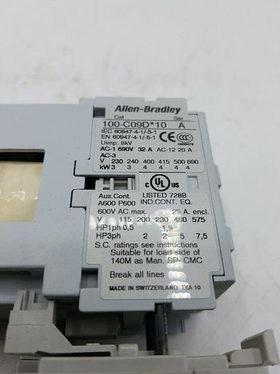 Used ALLEN-BRADLEY 100-C09D*10 Ser A, 193-EB1EB Ser B