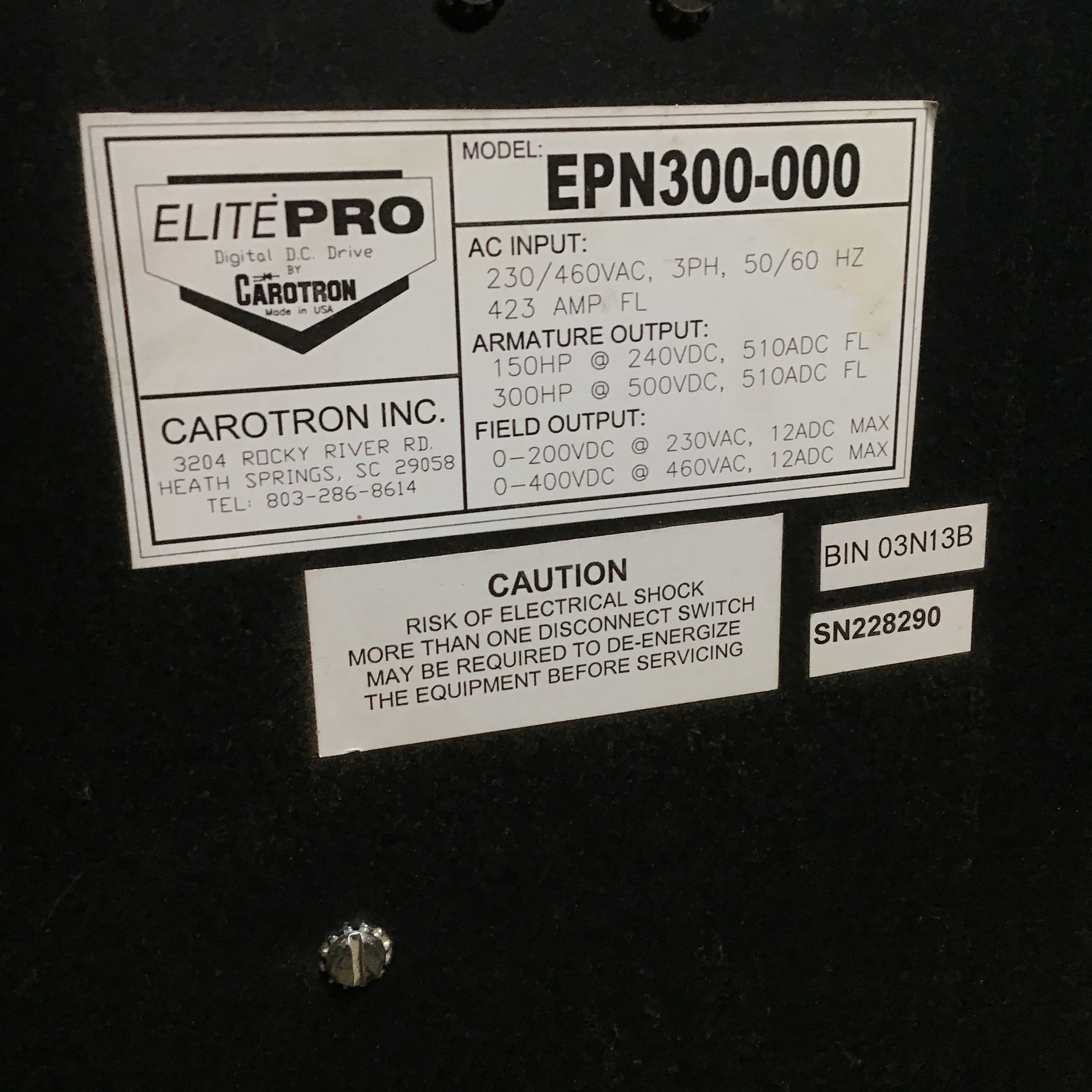 Used 150 / 300 HP Carotron Elite-Pro Digital DC Drive