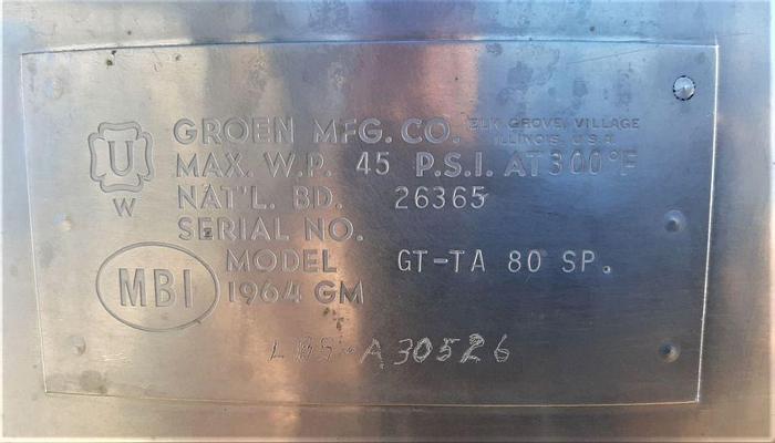 Used Kettle, 80 Gallon, S/st, Dbl Agit, Groen #S744423