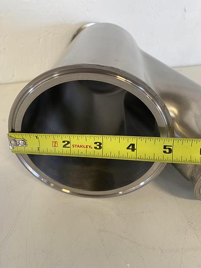 Used Stainless Steel Tri-Clamp Lateral Reducer w/ 2 3" Sanitary Fittings & 1 5" OD