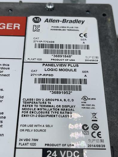 Used Allen-Bradley 2711P-T7C4D8 Ser A 2711P RP8D Ser A