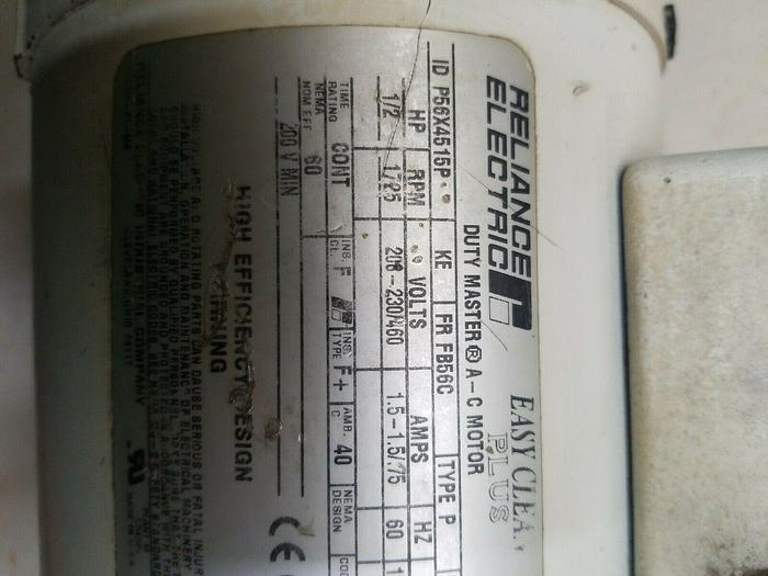 Used Reliance Electric P56X4515P A-C Motor 230/480 1/2 hp easy clean