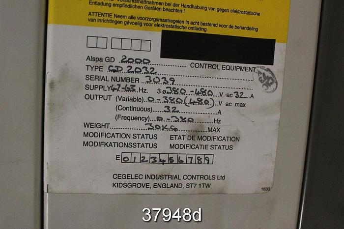 Used Cegelec ALSPA GD2000, Gemdrive 2000/f Variable Speed Drive #37948