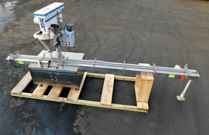 Used MATEER "NEOTRON" AUTOMATIC POWDER FILLER - MODEL 33A WITH CONVEYOR (#9865)