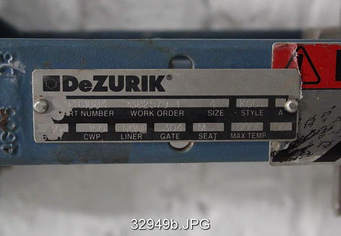 Used Dezurik 9461884 4" Air Operated Knife Gate Valve #32949