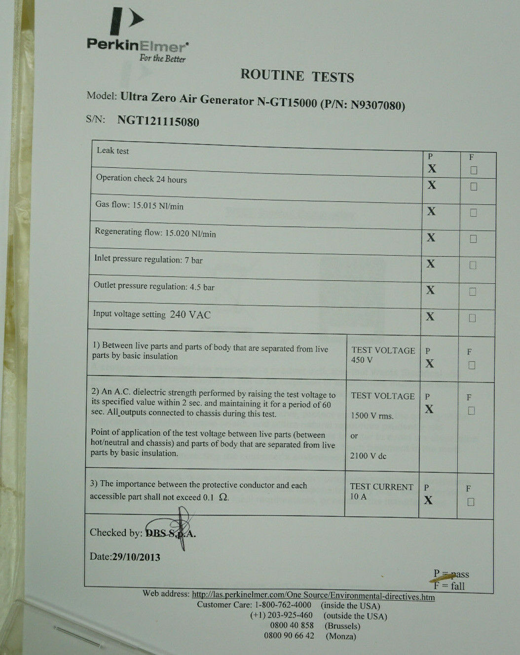 Perkin Elmer N9307080 Ultra Zero Air Generator N GT 15000 15.0 L/min / VICI DBS