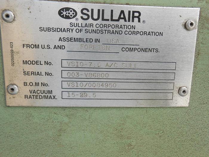 Used Pump, Vacuum, 7.5 HP, Sullair, 2.5" Inlet, Rotary, #S742127