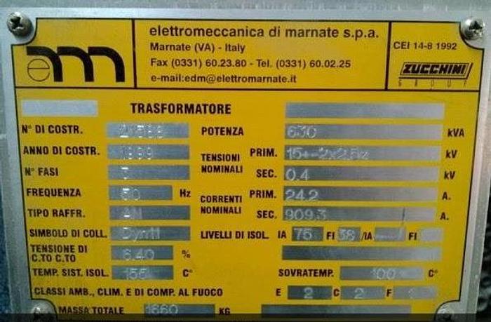 Usato Trasformatore elettrico, Marnate - 630 Kva