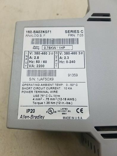 Used Allen-Bradley Drive, 160-BA03NSF1, frn-7.03, ser-C,