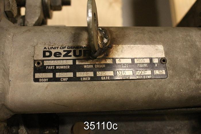 Used Dezurik  4" Air Operated Knife Gate Valve #35110
