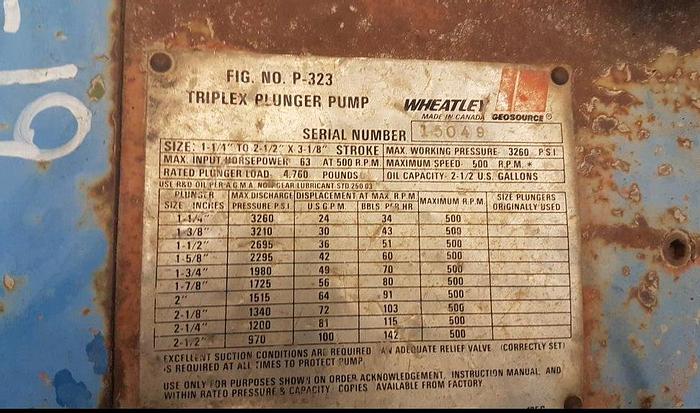 Used Wheatley P-323 Triplex Saltwater Disposal / Injection Pump