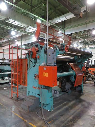 Used 100" CLARK AIKEN SINGLE ROTARY KNIFE SHEETER W/ SHAFTLESS UNWINDS
