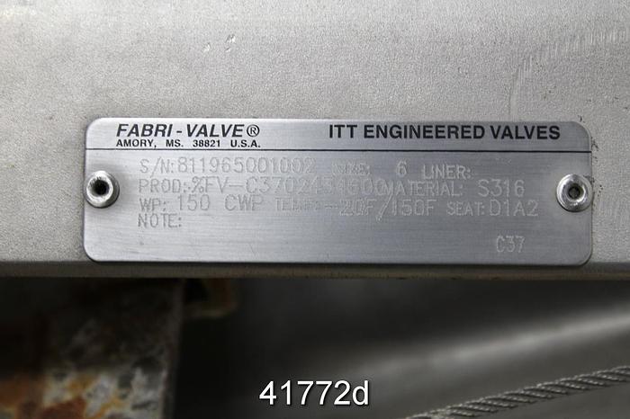 Used Fabri-Valve 6" Hand Operated Knife Gate Valve #41772