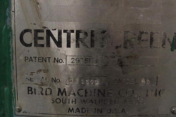 Used BIRD MDL 40 PRESSURE SCREEN S/S BELT DRIVEN