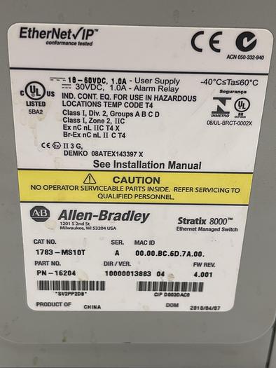 Used Allen-Bradley 1783-MS10T Ser A, 1783-MX08T