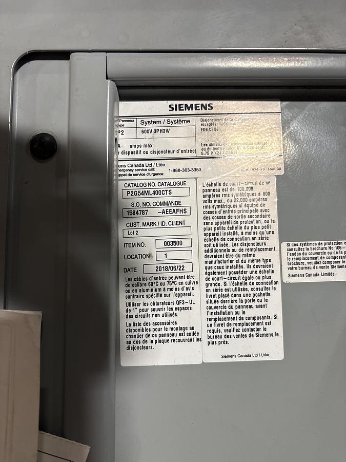 Used Electrical panel 600V