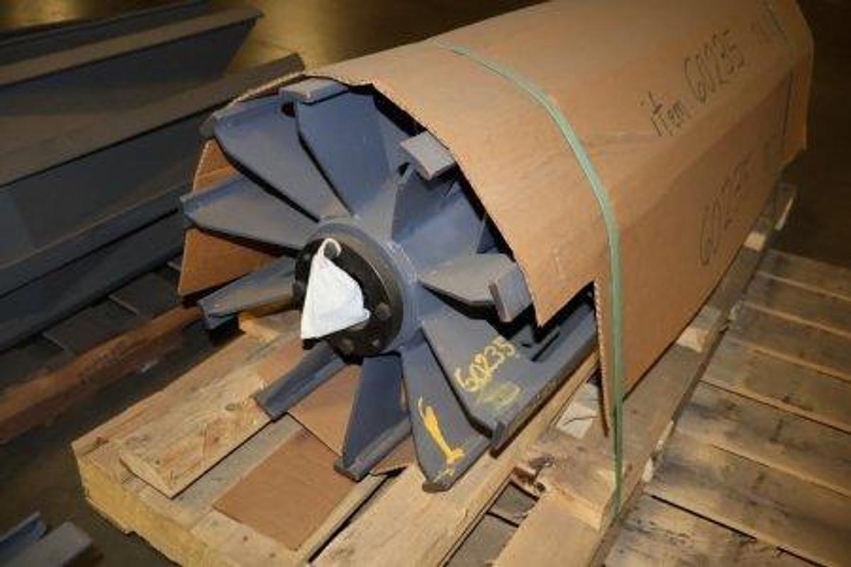 Used Steel winged conveyor pulley. 17 1/2" diameter x 51"W. Features heavy-duty welded steel construction with a keyed hub bushing.