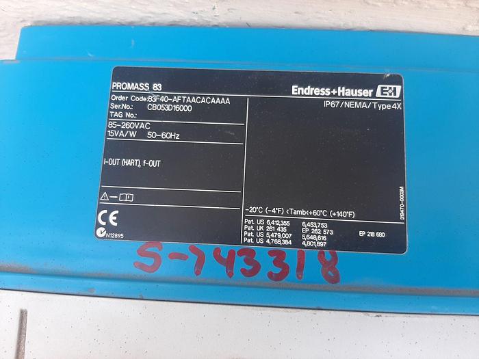 Used Meter, Flow, Endress Hauser, Promass F, 1-1/2", 316 S/st, A #S743318