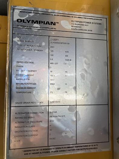 Used 2001 Olympian D100 100Kw 480Volt