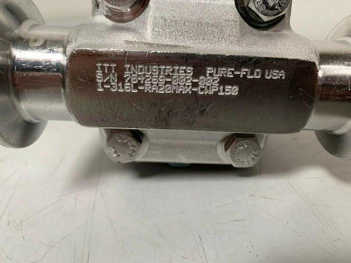 Used ITT Pure-FLO 1-316L-RA20MAX-CWP150 Diaphragm Valve  w/ 1" Sanitary Fittings