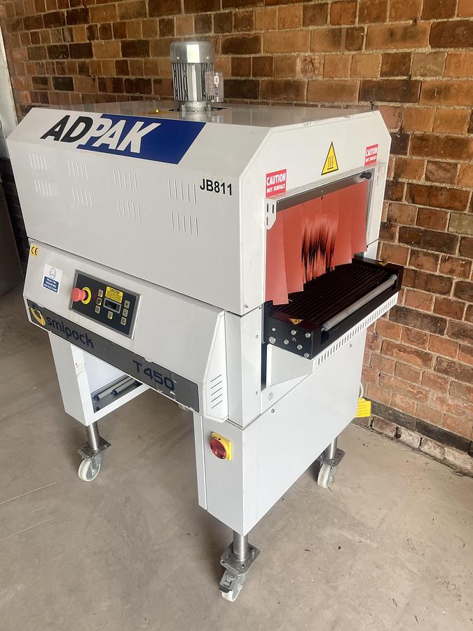 Used ADPACK T450 Heat Shrink Tunnel + Adpack BVM Conveyor