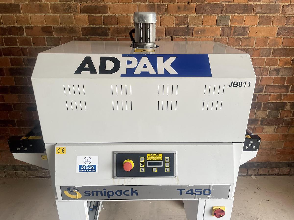 Used ADPACK T450 Heat Shrink Tunnel + Adpack BVM Conveyor