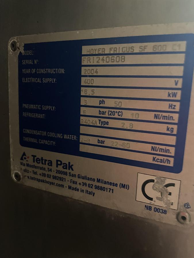 Used Tetra Pak Hoyer Frigus SF 600 Continuous Freezer 